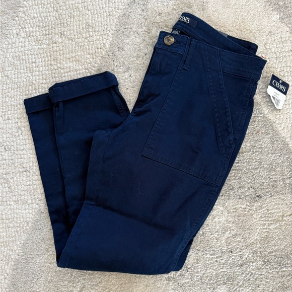 Chaps Pants - Chaps Women's Blue Chino Straight Leg Flat‎ Front Cotton Blend Pants Size 6 NWT